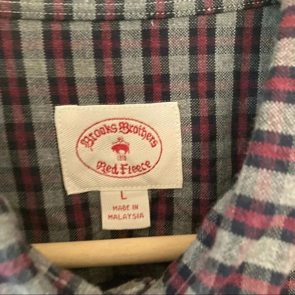 Brooks Brothers red fleece red grey grid plaid checkered  button down shirt - Picture 5 of 6